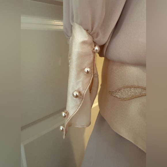 Ursula of Switzerland Light Pink Vintage Dress with Pearl & Satin Trim Size 10 - Picture 2 of 6